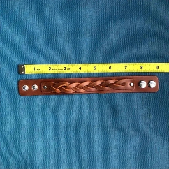 Handcrafted Leather Braided Snap Celtic Viking Pirate Cuff Brown Bracelet - Picture 2 of 3